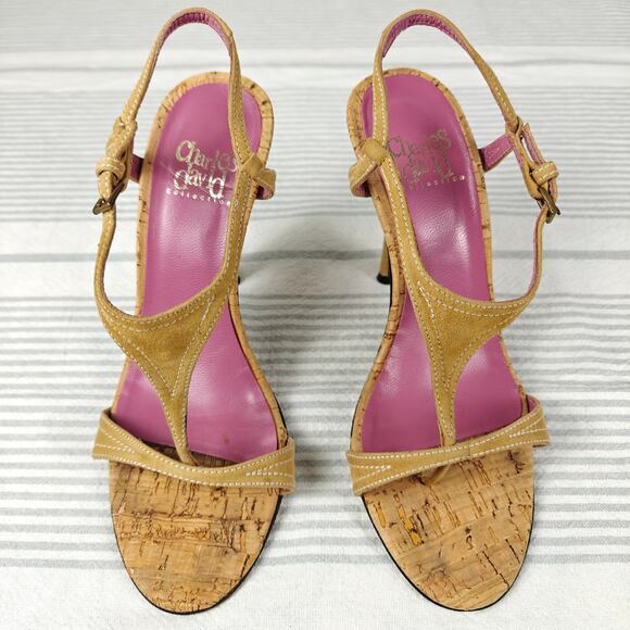 Charles David Vintage Beige Leather Cork Heels Women’s 7.5B Made in Spain - Picture 2 of 11